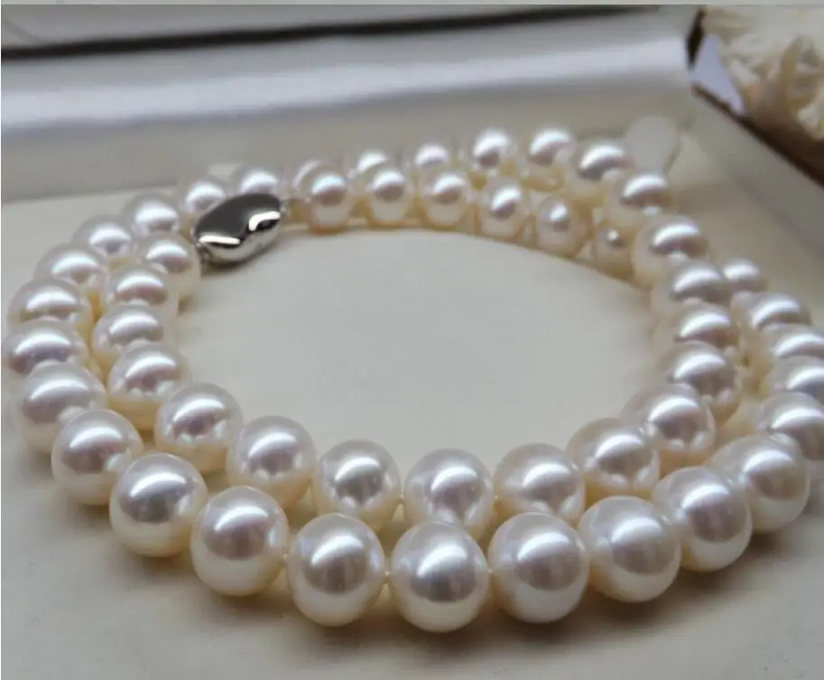

HUGE AAAA 10-11MM PERFECT ROUND SOUTH SEA GENUINE WHITE PEARL WOMEN NECKLACE 925 clasp