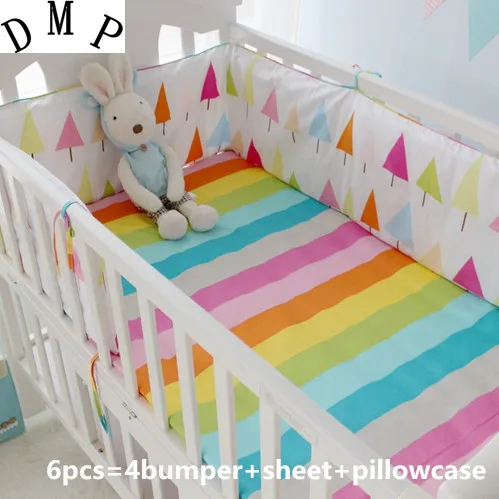 

Promotion! 6PCS Baby Cot Bumper Bedding Sets,100% Cotton Children cribs Bedding Set, ,include(bumpers+sheet+pillow cover)