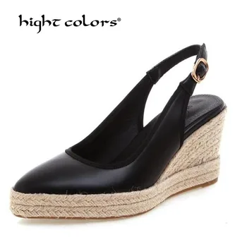 

Summer 2019 One Word Buckle High Heels 8cm Wedge Shoes Pumps Women High Quality Platform Shoes Female Sexy Plus Size 40 41 D-845