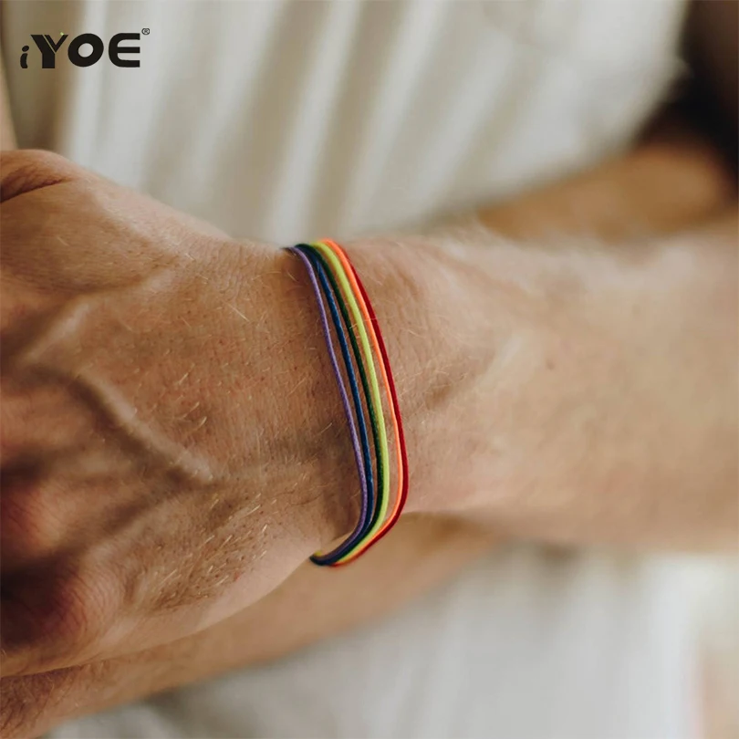 

IYOE Rainbow Gay Pride Woven Braided Rope String Friendship Bracelet For Women Men Wristlet Chain Bracelets Boho Jewelry