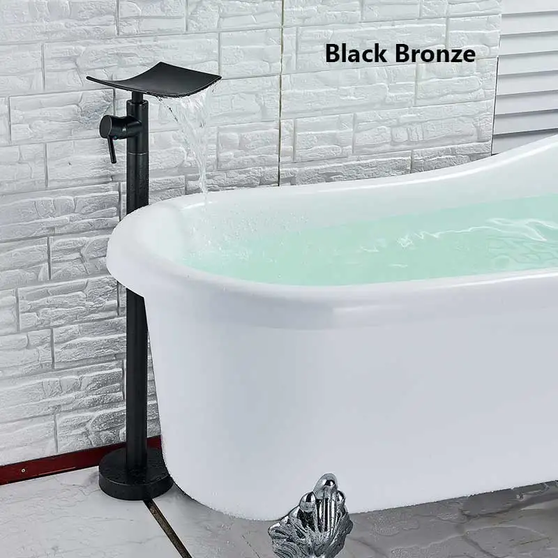 Chrome Waterfall Bathtub Shower Faucet Floor Standing Bath Tub Spout Shower Single Handle Mixer Tap Bathroom Shower Faucet Mixer