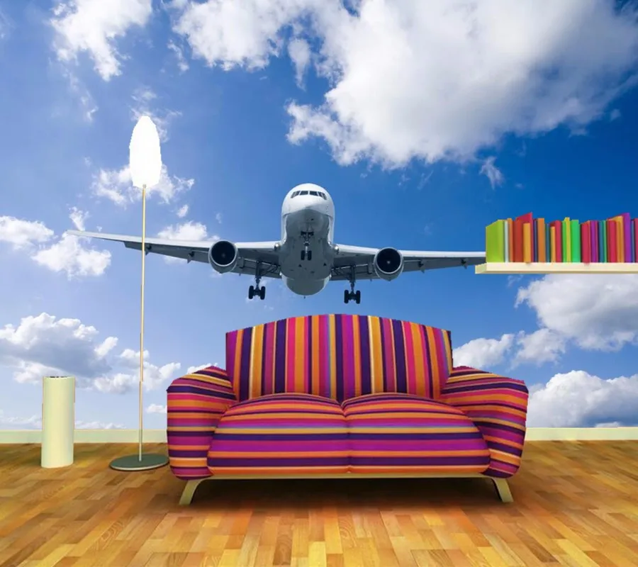 Пользовательские papel де parede, самолет небо обои с облаками, гостиная спальня ТВ фон стены 3d настенные фрески обои