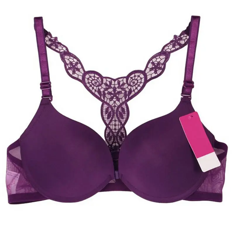 1pc Women Sexy Bra Seamless Sutian Y-line Straps Underwear Front Closure Floral Lace Racer Back Padded Push Up for | Женская одежда