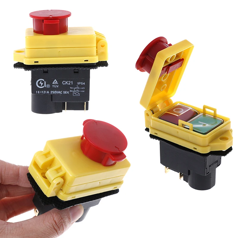 

1Pc 250V 16A IP54 Start Stop Switch No Volt Release Switch With Emergency Stop