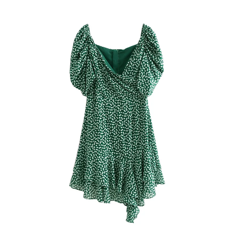 

Vintage Green floral boho dress women ruffle elegant club party dress sexy casual beach mini dress 2019 korean summer vestidos