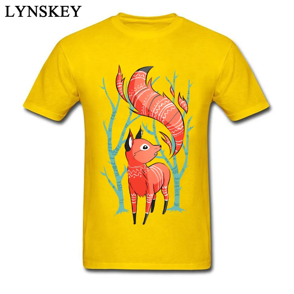 Pure Cotton Mens Short Sleeve Tops Shirt Winter Fox Geek Summer Fall T-Shirt Normal Fashionable O-Neck Tee-Shirts Top Quality Winter Fox yellow