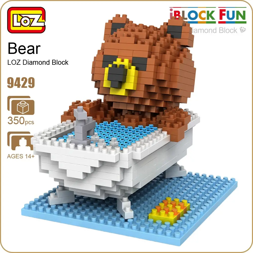 

LOZ Diamond Blocks Brown Bears Bathroom Bathtub Gift Series Micro Block Cartoon Toys Creative Bricks Building Blocks MOC 9429