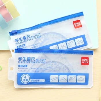 

Effective Stationery Ruler Set straight Ruler + 2 Triangle Rulers + Protractor = 4 pcs set Student Supplies Math Set