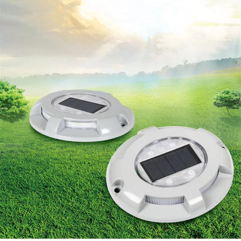 

4Leds Solar Powered Road Stud Lighting Aluminum Round IP65 Waterproof Outdoor Road Driveway Dock Path Solar Ground Light Lamp