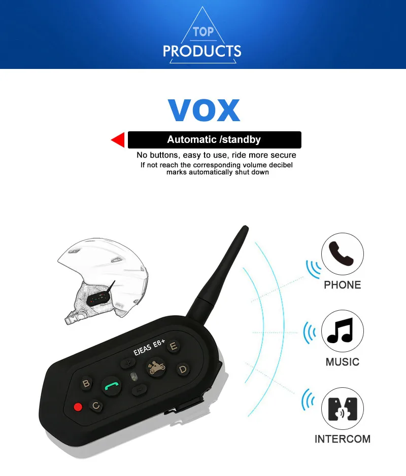 1200 м ejeas E6 плюс мотоциклов домофон коммуникатор Bluetooth шлем шлемофон VOX с пультом дистанционного управления Управление для 6 Riders