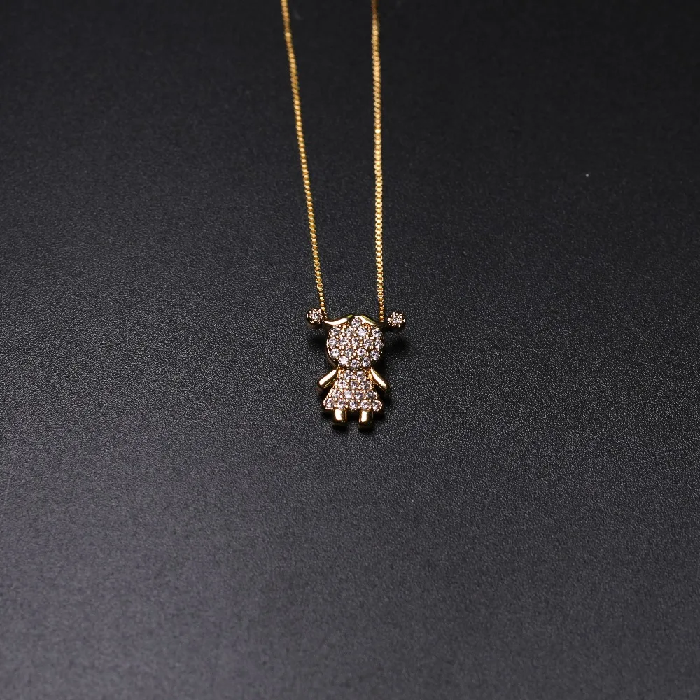 

KINFORSE Full Pave Cubic Zirconia Girl & Boy Pendant Necklace Family Kids Necklace for Women Jewelry PGY046