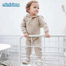 Winter Soft Babies Newborn Baby Clothes Bear Baby Girl Boy Romper Knitted Fleece Warm Hooded Plush Jumpsuit Animal Overall