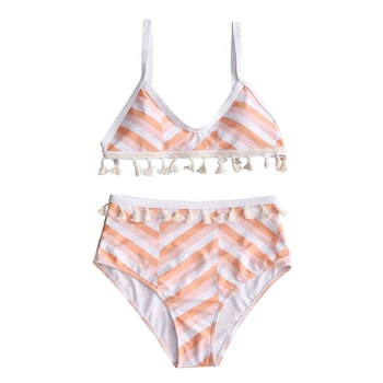 

Fringed Swimsuit Stripe 2019 Bikinis Women Swimwear Sexy Briefs Push Up Bikini Set Summer Vacation Beachwear High Waist Bikinis