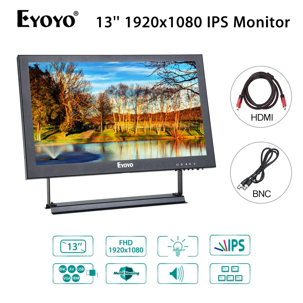 Eyoyo 13inch HDMI IPS Monitor 1920x1080 IPS LCD Screen Display with BNC VGA AV Output For 1