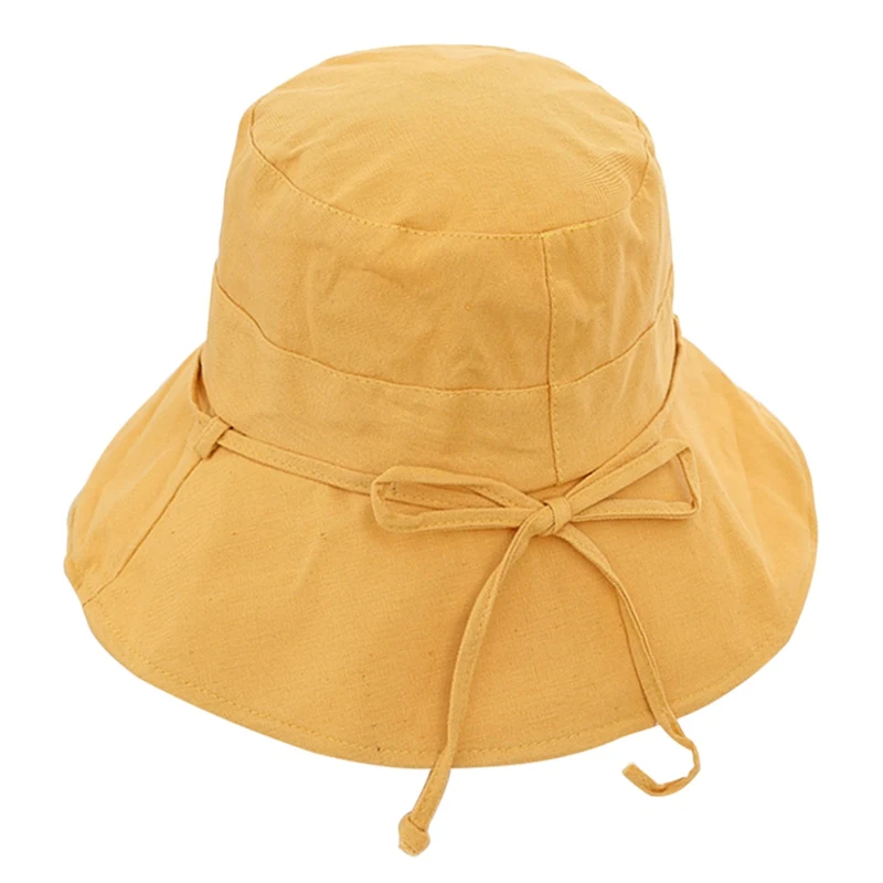 Ведро солнцезащитная Кепка дышащий Packable складной зонт хлопка и льна солнце Кепки для Для женщин летние теннисные кепки - Цвет: yellow
