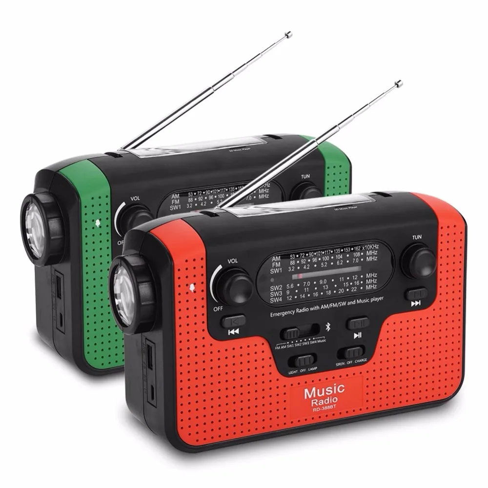 

RD-388 FM/AM/SW Solar Hand Crank Radio TF Music Bluetooth Hands-free Call Solar FM Radio Support LED flashlight