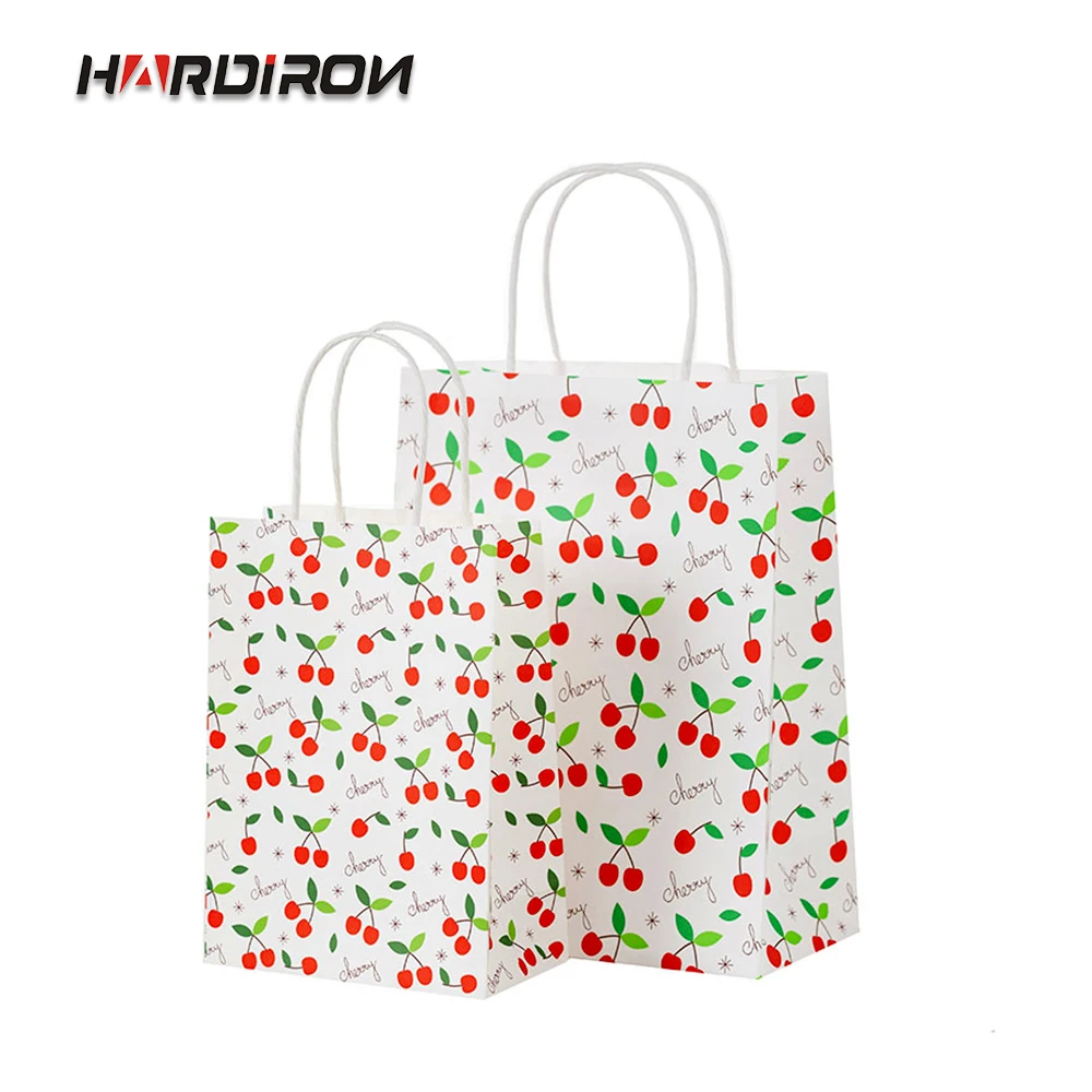 

HARDIRON Fresh Pastoral Style Fruit Plant Pattern Gift Paper Bag Snack Candy Birthday Wedding Gift Kraft Paper Tote Package Bag