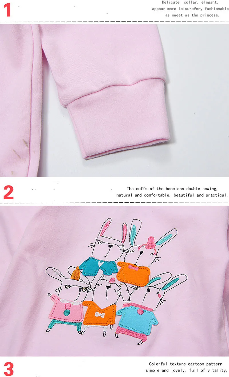 100% Cotton Children Girls Spring Autumn T-shirt for 2016 Jumpingbaby 1-6Y Kids Long Sleeve Tees Child Cartoon Rabbit Tops 05