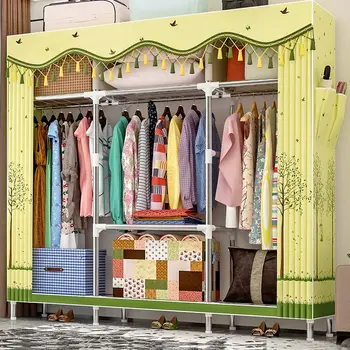 

25MM Bold Steel Tube Wardrobe Standing Clothing Storage cabinet Organizer Shelf Simple home bedroom furniture