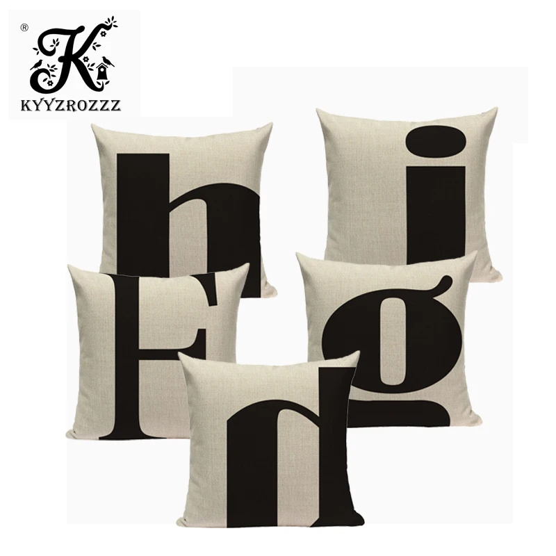 Bedroom Decorative linen English Word Avatars decorative Pillows Square Simple black white Printing Pillow cover custom