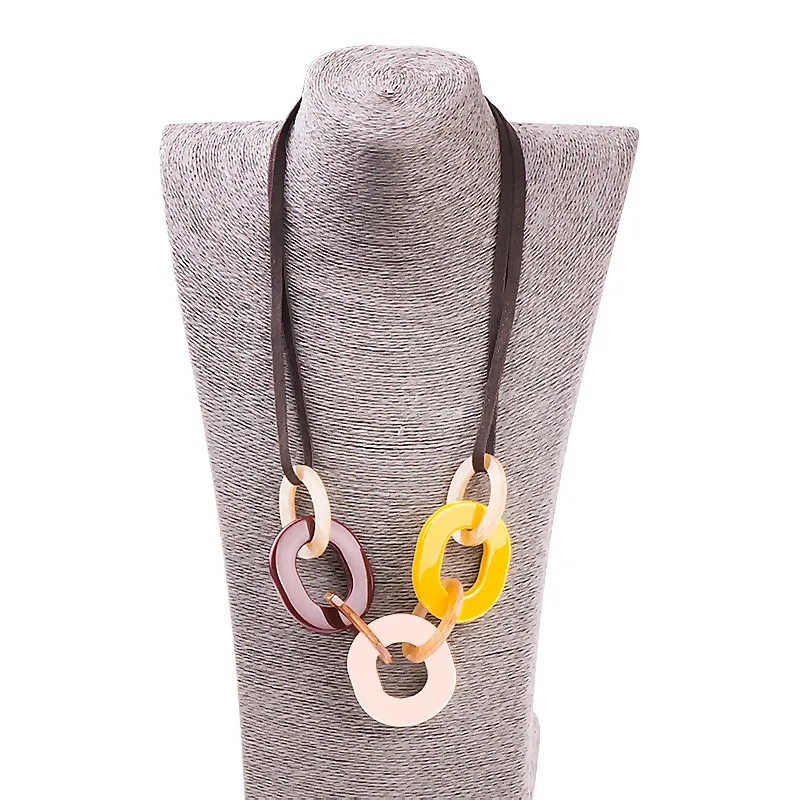 Длинное кожаное ожерелье GuanLong с подвеской из смолы и акрила, модное массивное ожерелье, ювелирные изделия для женщин, рождественские подарки - Окраска металла: Родиевое покрытие