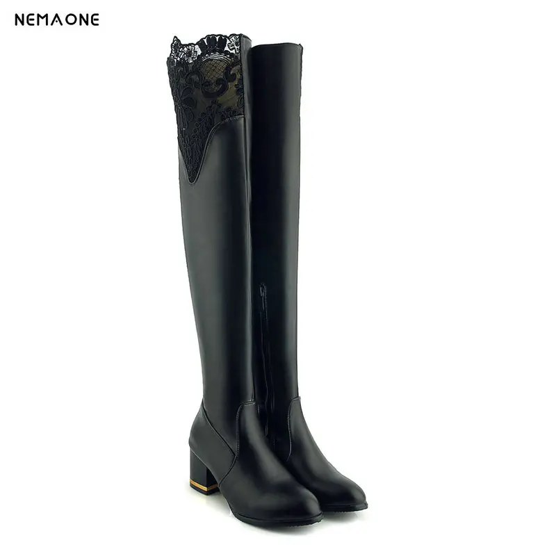 

New high heels women over the knee high boots sexy lace ladies party boots autumn winter shoes woman large size 43