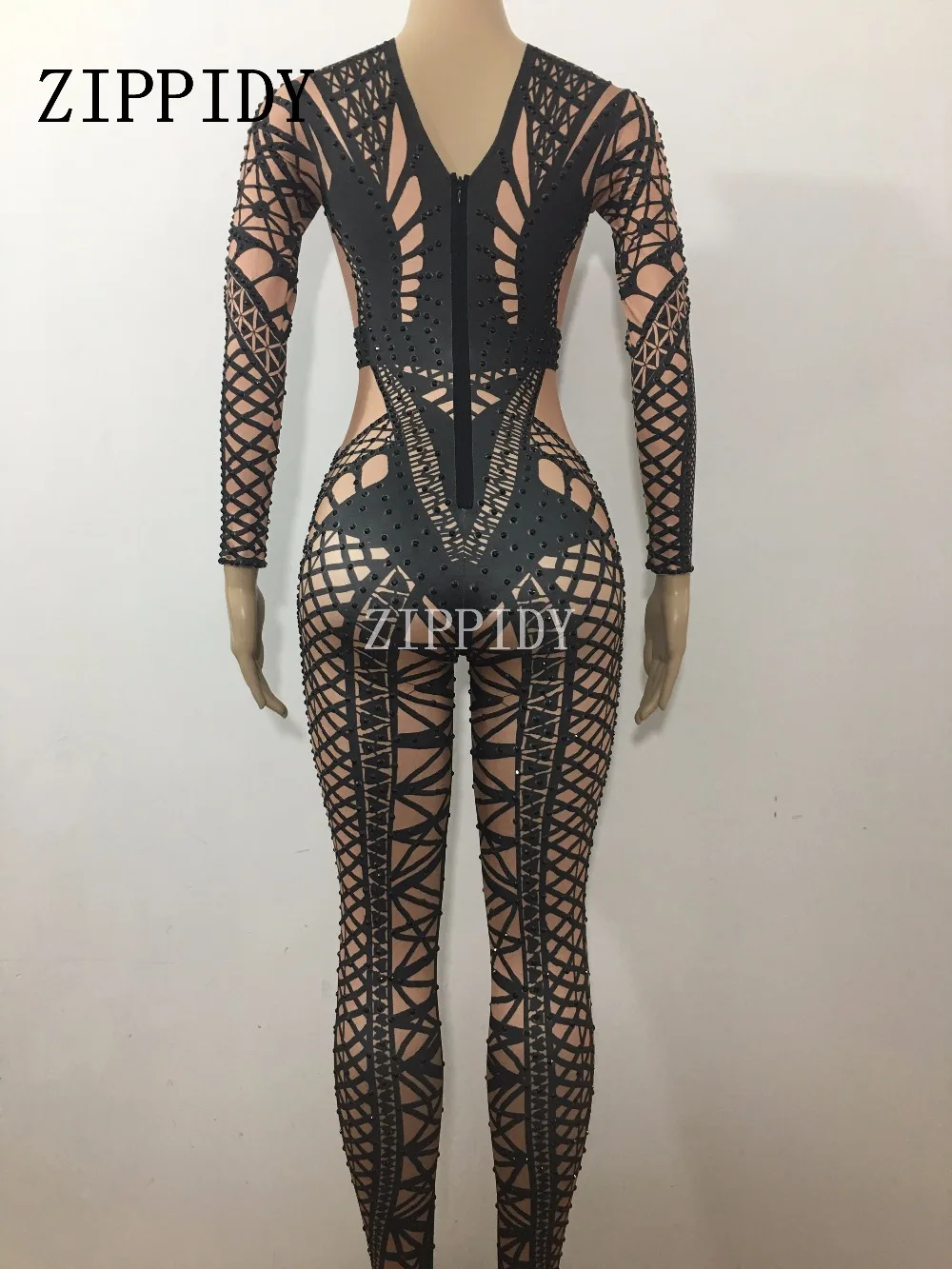 Black Or White Bandage Pattern Sexy Jumpsuit Sparkly Rhinestones Prom Birthday Female Singer Show Stage Wear Women Dance Clothes Black Or White Bandage Pattern Sexy Jumpsuit Sparkly Rhinestones Prom Birthday Female Singer Show Stage Wear Women Dance Clothes
