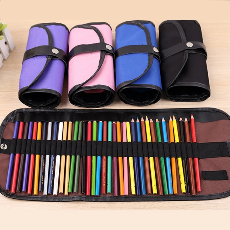 

36 Holders Colorful Canvas Roll Up Pencil Case Brush Holder Girl Women Cosmetic Makeup Portable Pouch Pockets School Supplies