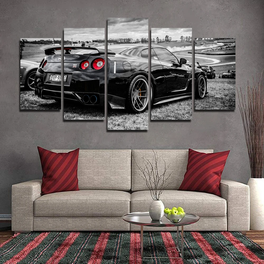 

5 Pieces Modern Pictures Posters Art Abstract Original Super Sport Car series GTR Canvas HD Print Wall Art Home Decor No Frame