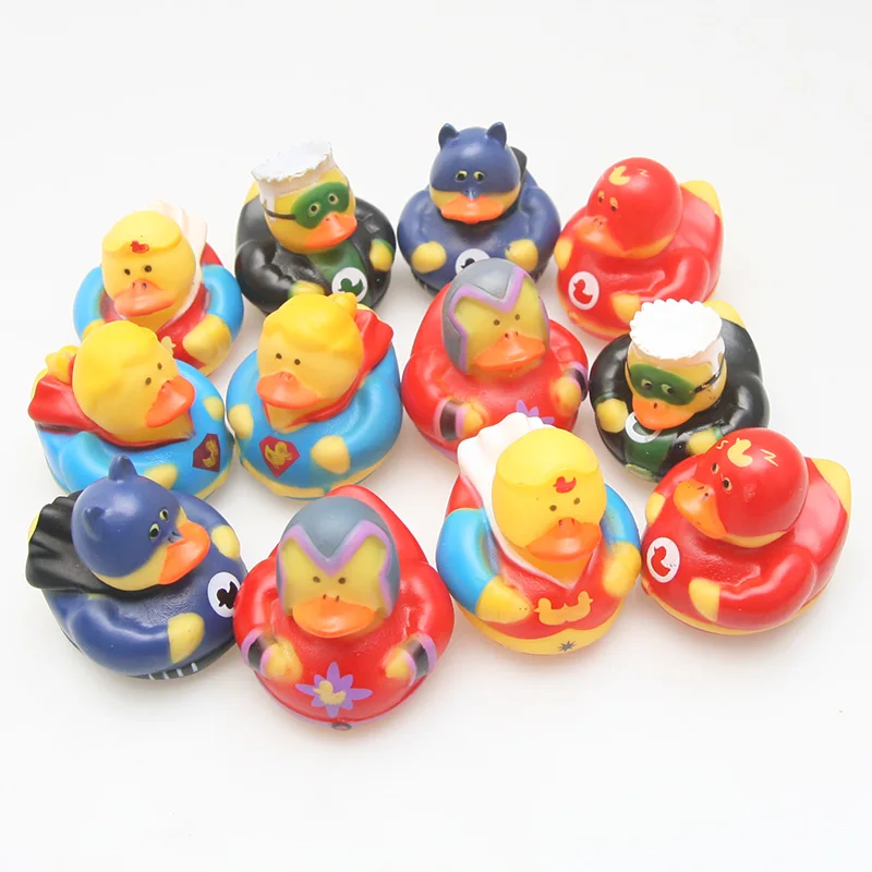 

New 12pcs baby shower bathing toys rubber ducks Super hero series cute high quality floating duck for kids collections