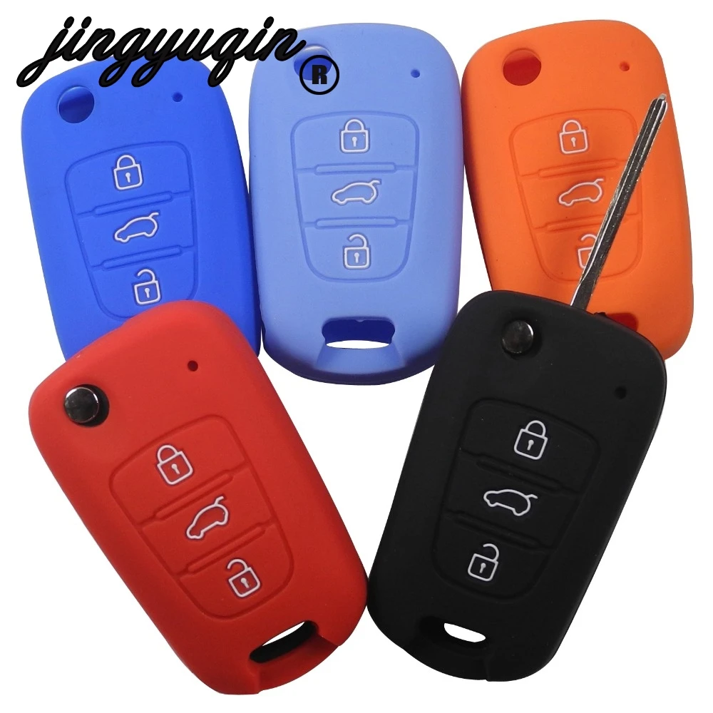 

jingyuqin Remote 3 Buttons Silicone Car Key Case Cover FobFor Hyundai i20 i30 i35 iX20 iX35 ix30 Solaris Verna Folding Key Case