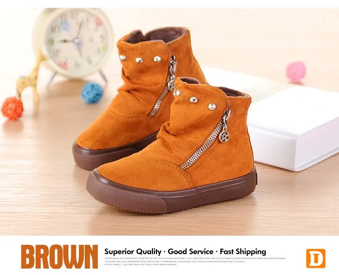 Brand 2015 Autumn Children Shoes Flock Leather Flat Rubber Sole Kids Boots Abkle Short Plush Fashion Snow Boots For Girls Boys (9)