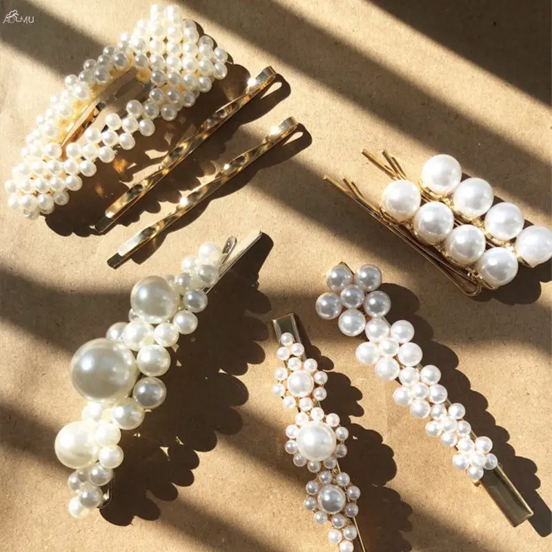 

AOMU Korea Fashion Imitiation Pearl Hair Clips for Women Geometric Waterdrop Hairpins Party Wedding Bridal Hair Accessories