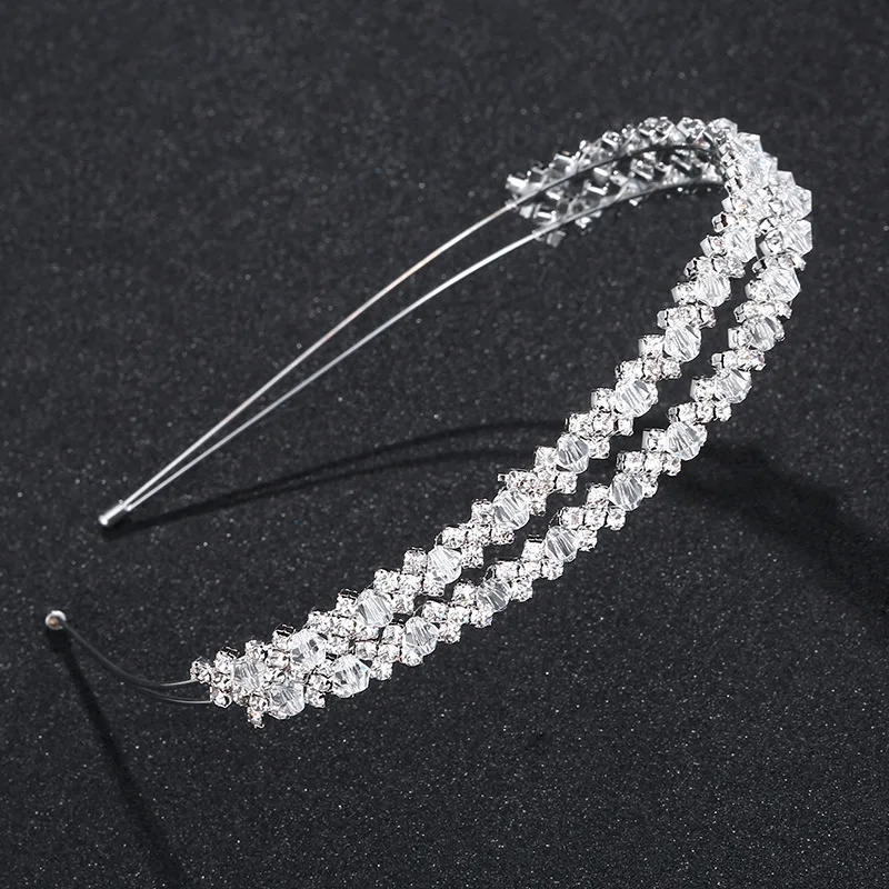 

LISM Two Rows Rhinestone Hairbands Simple Crystal Beads Handmade Wedding Tiara Head Piece Women Bridal Jewelry Accessoires