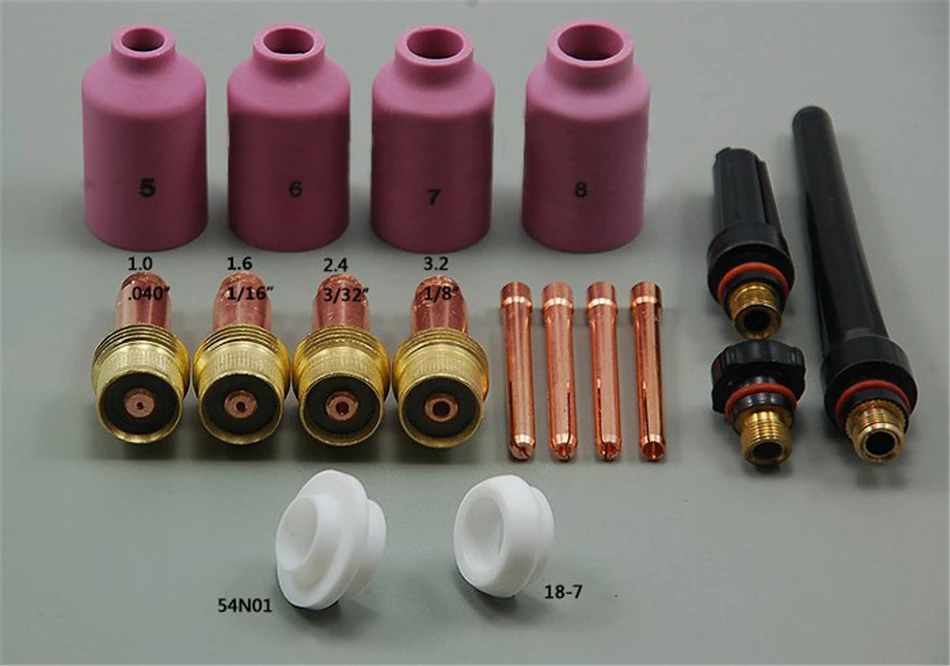 

TIG Consumables Accessories KIT Gas lens Nozzle insulator Cup Fit TIG welding Torch SR WP 17 18 26 Series 17PK