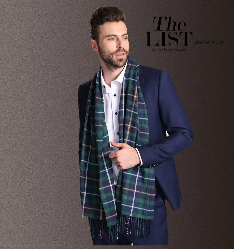 2021 New Europe Fashion Shawl Scarves Men Winter Warm Tartan Designer Scarf Business Sjaal Plaid Cotton Wraps Bufanda Foulard