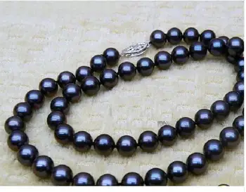 

stunning round 8-9mm tahitian round black blue pearl necklace