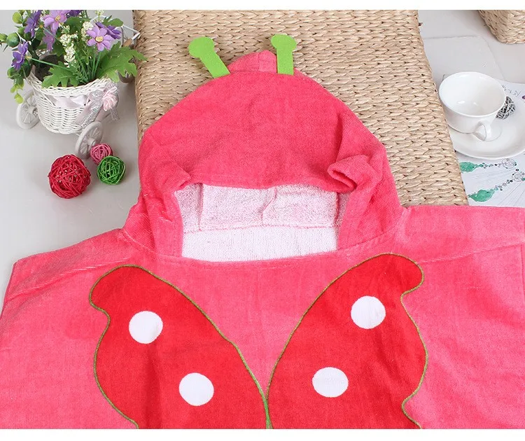 Детское полотенце с капюшоном из чистого хлопка с рисунком из мультфильма, банный халат с изображением бабочки, пляжное полотенце, Размеры s 85*60 см