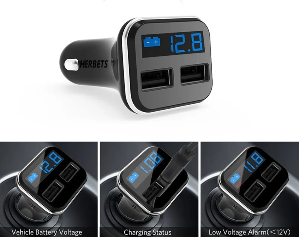 Urbanroad 5V 4.8A 2 USB Car Charger For Mobile Phone Car Charger Voltage Led Display Dual USB