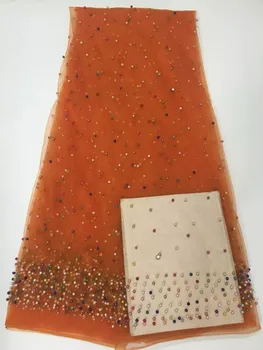 

5yards/pc) African bridal lace luxury French net lace fabric with lots of beads and stones for dress free shipping j256tyr9-1