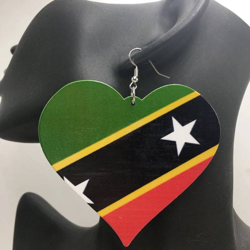 

Free Shipping!Printing St Kitts And Nevis Flag Heart Wooden earrings