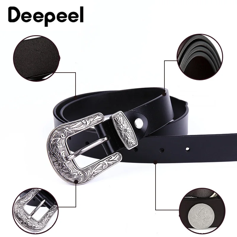 Deepeel 1 шт. 2,8X105/110/115 см Винтаж резные контактный пряжки ремня модная женская двухслойная кожаный ремень класса люкс джинсы дикий украшения