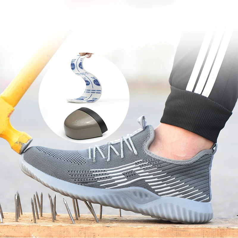 

Men's Breathable Mesh Cloth Work Safety Shoes Men Steel Toe Cap Anti-slip Puncture Proof Construction Safety Boots Size 37-46