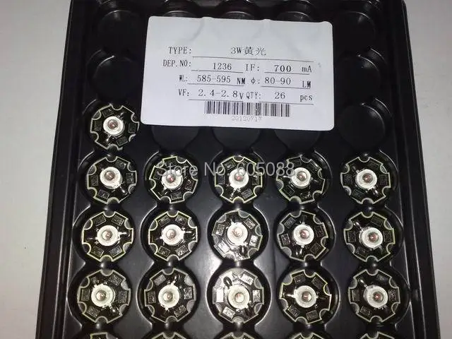 585-595nm желтый цвет 3 Вт Светодиодная лампа с 20 мм Звезда PCB DC2.4-2. 8 в 700mA 80-90lm 160 шт./партия Акция DHL