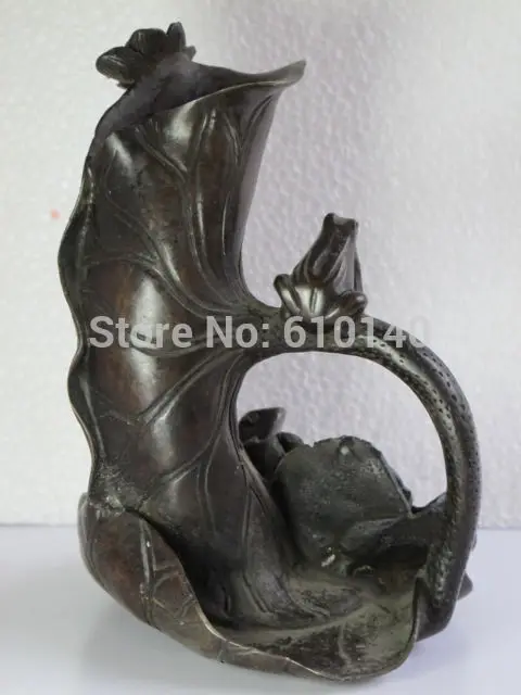 

Fine china folk bronze carving lotus flower lotus leaf frog tank Vase statue
