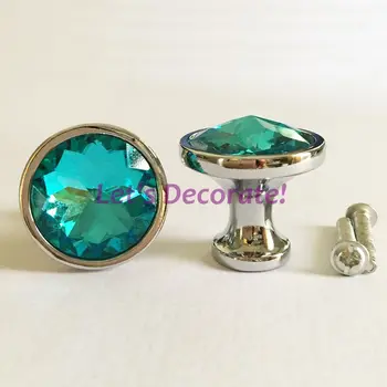 

10PCS/LOT Good Quality Hand-made Knobs 25mm Blue Color Redbud Crystal Knobs/Cabinet Knobs With Chrome Finish Base