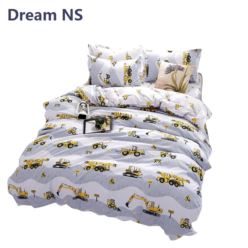 AHSNME Boy Bedding Set Construction Vehicles Duvet Cover Engineering
