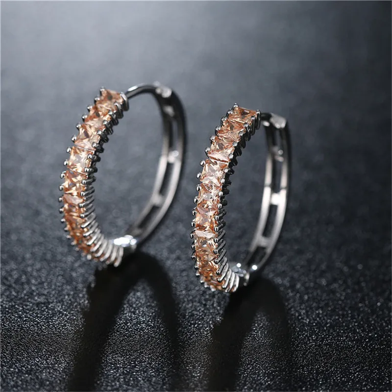 Роскошные серьги-кольца AAA с кубическим цирконием, Серебряные Круглые Серьги Huggie для женщин, синие и красные кольца с драгоценными камнями, ювелирные изделия, кольца для ушей - Окраска металла: 5
