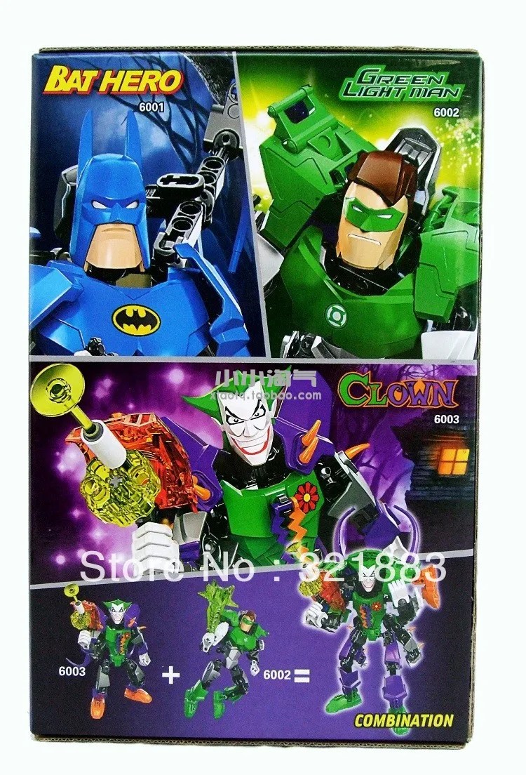 

no retail package Super Hero Factory combination Batman America Clown Green light man robot building block sets kids toy