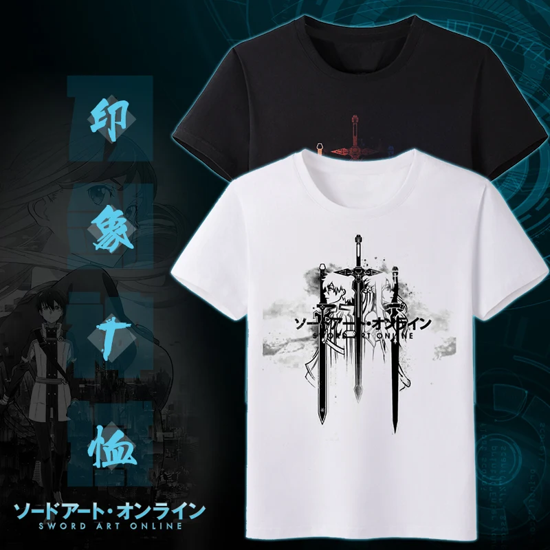 SAO Sword Art Online Anime Unisex T-shirt Summer Cotton Short Sleeve Shirt TEE Tops Nice Pattern Color White&Black 1